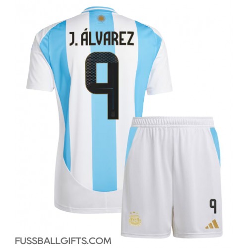 Argentinien Julian Alvarez #9 Fußballbekleidung Heimtrikot Kinder Copa America 2024 Kurzarm (+ kurze hosen)